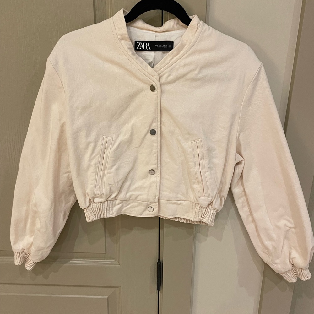 Zara Cream Cropped Bomber Jacket